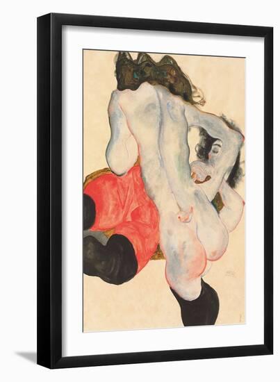 Reclining Woman in Red Trousers and Standing Female Nude, 1912-Egon Schiele-Framed Giclee Print