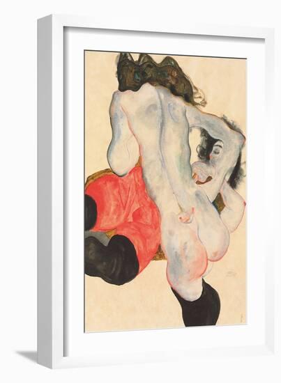 Reclining Woman in Red Trousers and Standing Female Nude, 1912-Egon Schiele-Framed Giclee Print