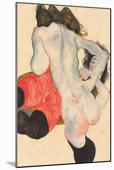 Reclining Woman in Red Trousers and Standing Female Nude, 1912-Egon Schiele-Mounted Giclee Print