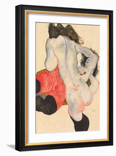 Reclining Woman in Red Trousers and Standing Female Nude, 1912-Egon Schiele-Framed Giclee Print