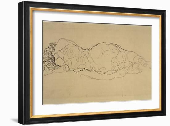 Reclining Woman, Seen from Behind-Gustav Klimt-Framed Giclee Print