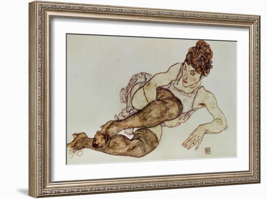 Reclining Woman with Black Stockings, 1917-Egon Schiele-Framed Giclee Print