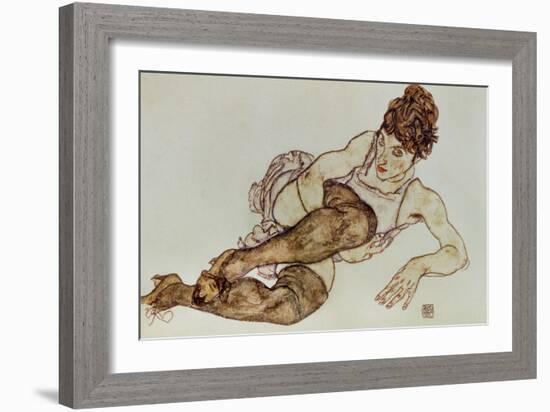 Reclining Woman with Black Stockings, 1917-Egon Schiele-Framed Giclee Print