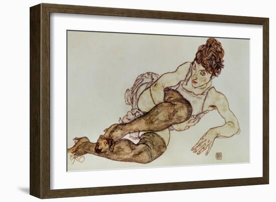 Reclining Woman with Black Stockings, 1917-Egon Schiele-Framed Giclee Print