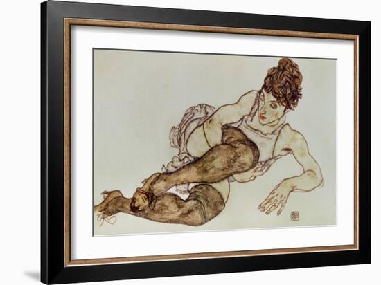 Reclining Woman with Black Stockings, 1917-Egon Schiele-Framed Giclee Print