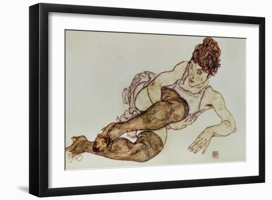 Reclining Woman with Black Stockings, 1917-Egon Schiele-Framed Giclee Print