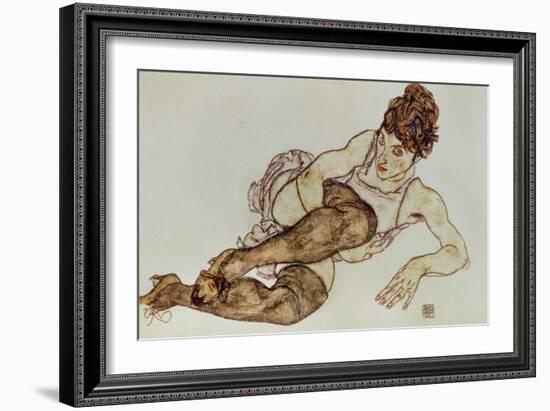 Reclining Woman with Black Stockings, 1917-Egon Schiele-Framed Giclee Print