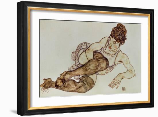 Reclining Woman with Black Stockings, 1917-Egon Schiele-Framed Giclee Print