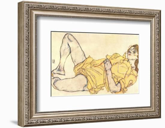 Reclining Woman with Yellow Dress-Egon Schiele-Framed Art Print