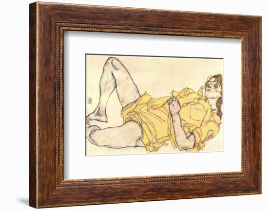 Reclining Woman with Yellow Dress-Egon Schiele-Framed Art Print