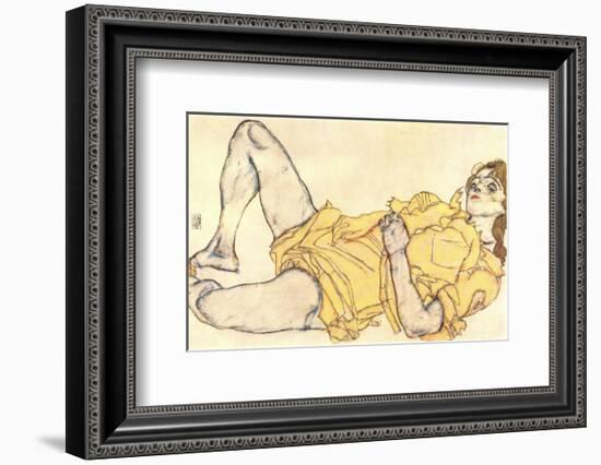 Reclining Woman with Yellow Dress-Egon Schiele-Framed Art Print