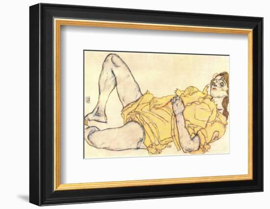 Reclining Woman with Yellow Dress-Egon Schiele-Framed Art Print