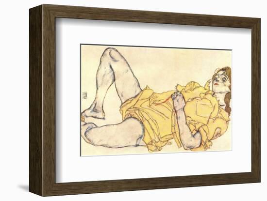 Reclining Woman with Yellow Dress-Egon Schiele-Framed Art Print