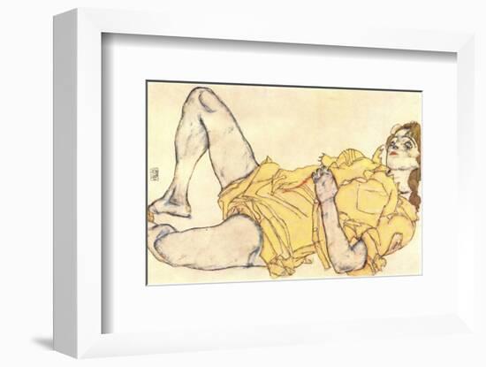 Reclining Woman with Yellow Dress-Egon Schiele-Framed Art Print