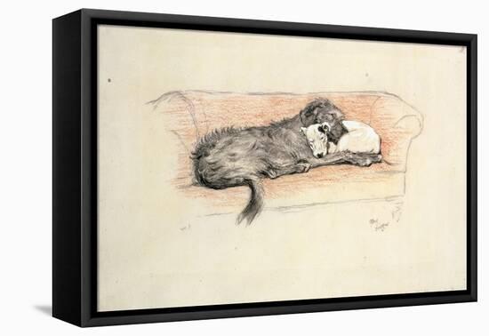 Reconciliation; Wolfhound and Bull Terrier Asleep in a Sofa-Cecil Aldin-Framed Premier Image Canvas