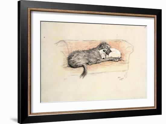 Reconciliation; Wolfhound and Bull Terrier Asleep in a Sofa-Cecil Aldin-Framed Giclee Print