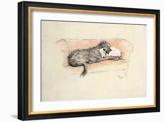 Reconciliation; Wolfhound and Bull Terrier Asleep in a Sofa-Cecil Aldin-Framed Giclee Print