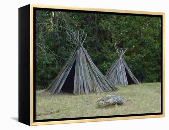 Reconstructed Miwok Village of Bark Lodges, Indian Grinding Rock State Historic Park, California-null-Framed Premier Image Canvas