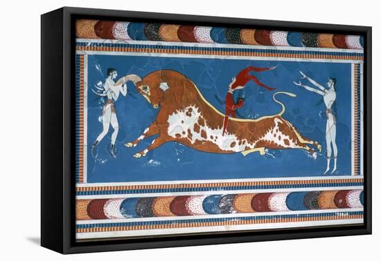 Reconstruction of the 'Bull-leaping' fresco from the Minoan Royal palace at Knossos-Unknown-Framed Premier Image Canvas