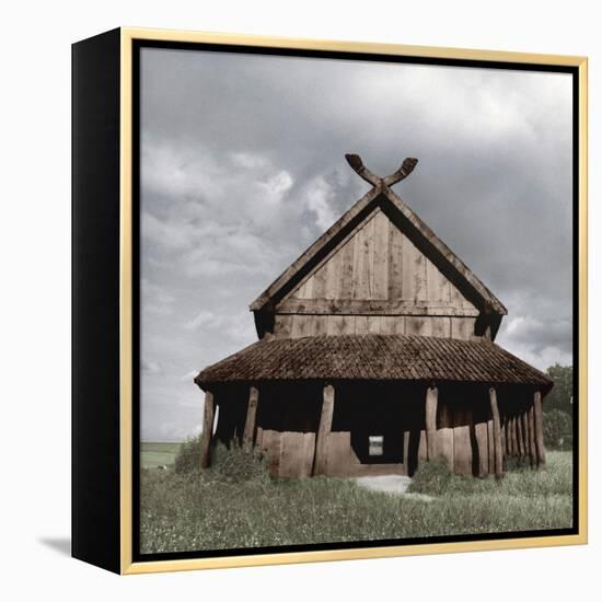 Reconstruction of the Viking barracks at the fortress of Trelleborg, Slagelse, Denmark-Werner Forman-Framed Stretched Canvas