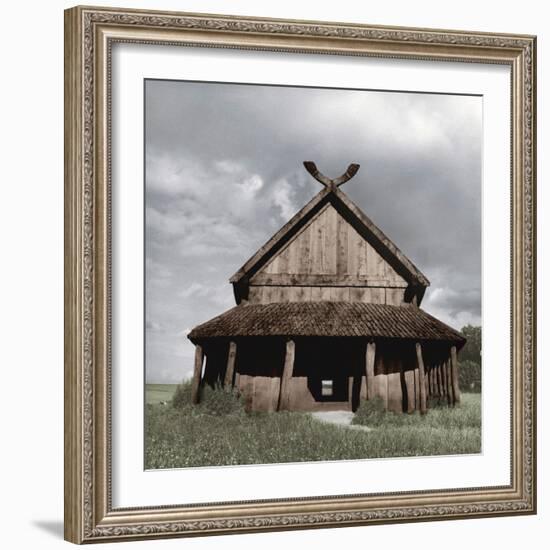 Reconstruction of the Viking barracks at the fortress of Trelleborg, Slagelse, Denmark-Werner Forman-Framed Photographic Print