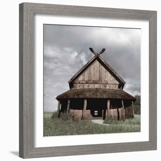 Reconstruction of the Viking barracks at the fortress of Trelleborg, Slagelse, Denmark-Werner Forman-Framed Photographic Print