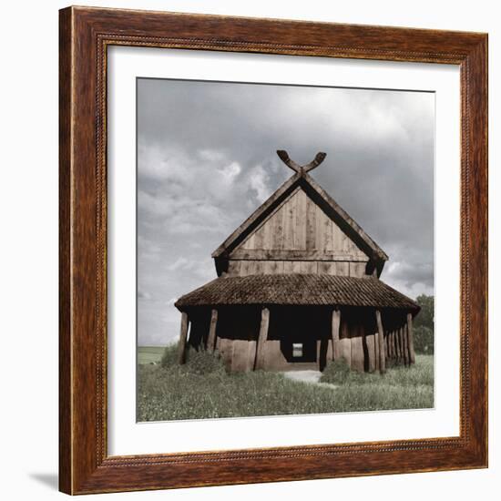 Reconstruction of the Viking barracks at the fortress of Trelleborg, Slagelse, Denmark-Werner Forman-Framed Photographic Print