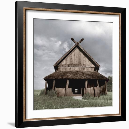 Reconstruction of the Viking barracks at the fortress of Trelleborg, Slagelse, Denmark-Werner Forman-Framed Photographic Print