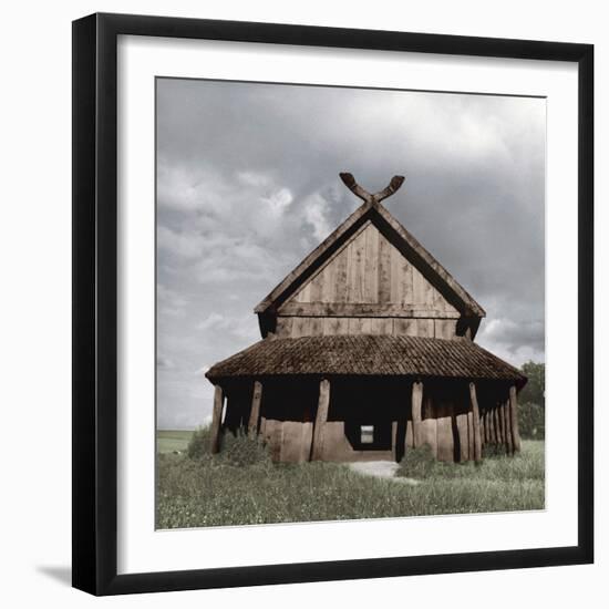 Reconstruction of the Viking barracks at the fortress of Trelleborg, Slagelse, Denmark-Werner Forman-Framed Photographic Print