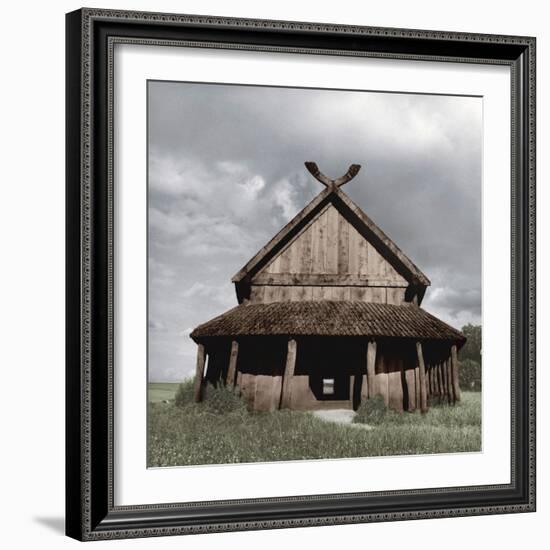 Reconstruction of the Viking barracks at the fortress of Trelleborg, Slagelse, Denmark-Werner Forman-Framed Photographic Print