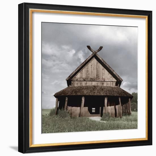 Reconstruction of the Viking barracks at the fortress of Trelleborg, Slagelse, Denmark-Werner Forman-Framed Photographic Print