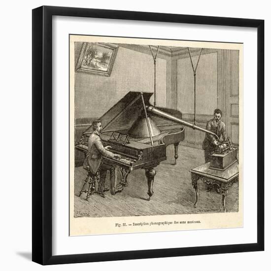 Recording a Man Playing the Piano Using Edison's Improved Model Phonograph-P. Fouche-Framed Photographic Print