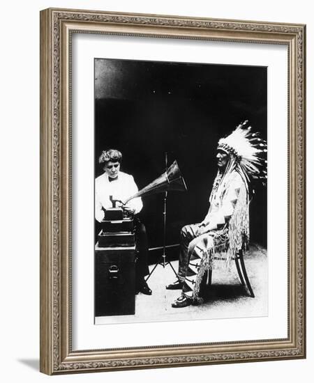 Recording of Indian Voices with a Phonograph-null-Framed Photographic Print