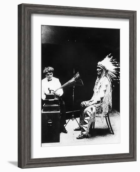 Recording of Indian Voices with a Phonograph-null-Framed Photographic Print