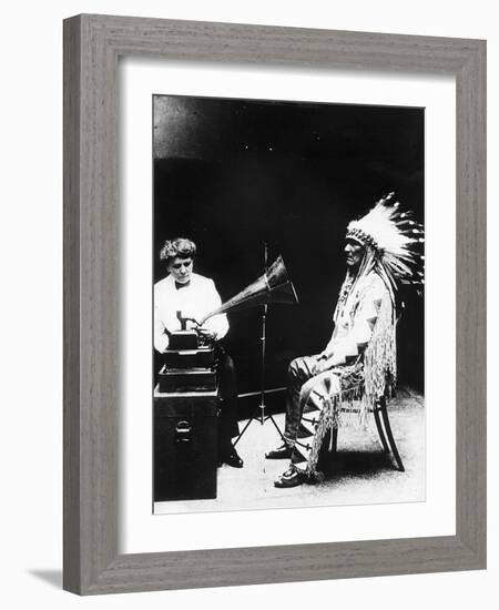 Recording of Indian Voices with a Phonograph-null-Framed Photographic Print