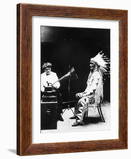 Recording of Indian Voices with a Phonograph-null-Framed Photographic Print