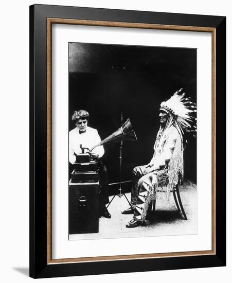 Recording of Indian Voices with a Phonograph-null-Framed Photographic Print