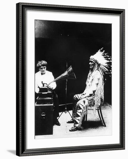 Recording of Indian Voices with a Phonograph-null-Framed Photographic Print