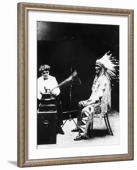 Recording of Indian Voices with a Phonograph-null-Framed Photographic Print