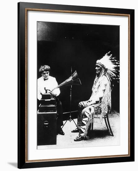 Recording of Indian Voices with a Phonograph-null-Framed Photographic Print