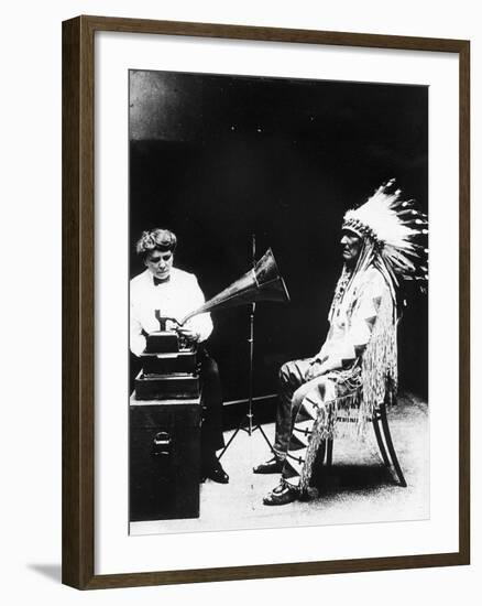 Recording of Indian Voices with a Phonograph-null-Framed Photographic Print