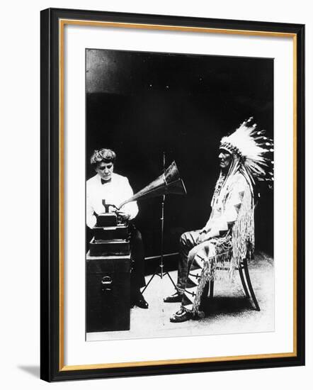 Recording of Indian Voices with a Phonograph-null-Framed Photographic Print