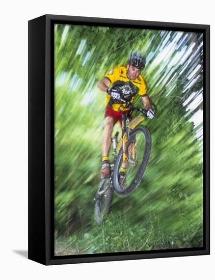 Recreational Mountain Biker Riding on the Trails-null-Framed Premier Image Canvas