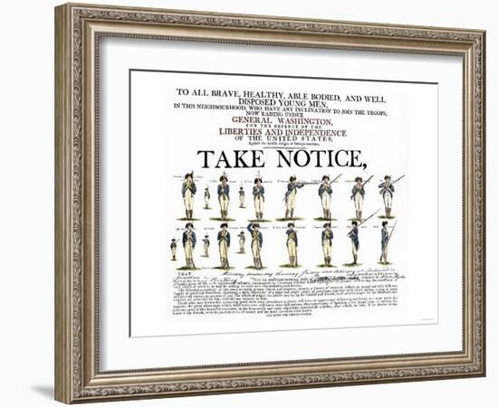 Recruitment Poster for Continental Soldiers to Serve in the American Revolution--Framed Giclee Print
