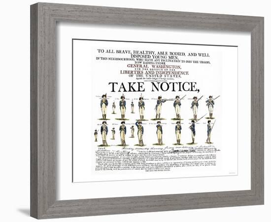 Recruitment Poster for Continental Soldiers to Serve in the American Revolution-null-Framed Giclee Print