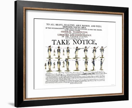 Recruitment Poster for Continental Soldiers to Serve in the American Revolution-null-Framed Giclee Print