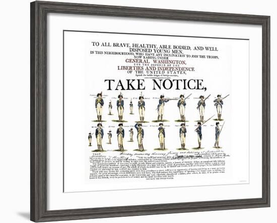 Recruitment Poster for Continental Soldiers to Serve in the American Revolution-null-Framed Giclee Print