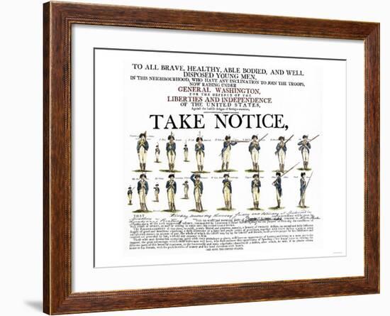 Recruitment Poster for Continental Soldiers to Serve in the American Revolution-null-Framed Giclee Print