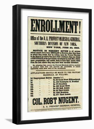 Recruitment Poster for the Southern Division of New York, 23rd June 1863-null-Framed Giclee Print