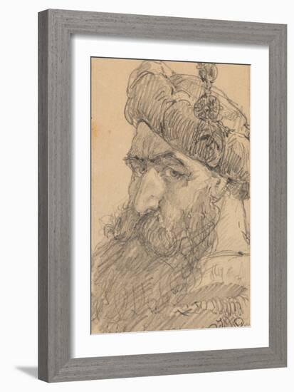 Recto: Head of a Bearded Man in a Hat, Praying, 1667 (Graphite on Paper)-Jan Matejko-Framed Giclee Print